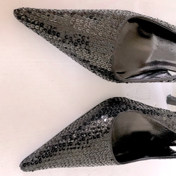 English Dune brand stunning black sequined slingback evening shoes point toe 40 - Picture 7 of 10